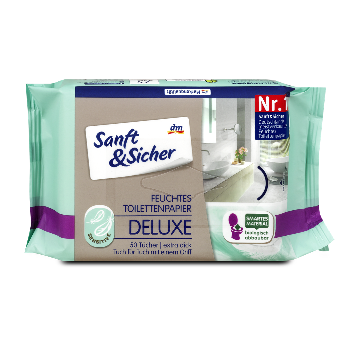 Sanft&Sicher Feuchtes Toilettenpapier Deluxe Sensitive 50 Stk. 1,25 €