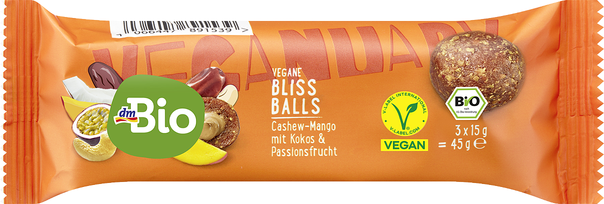 Freisteller dmBio Bliss Balls Cashew Mango